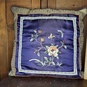Embroidered Floral Silk Pillow A